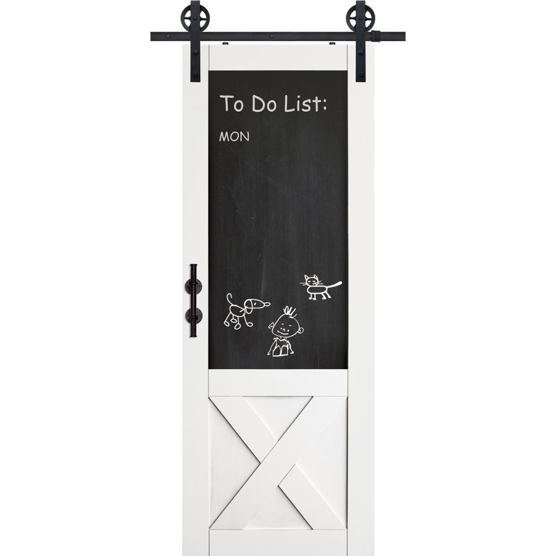 Porte de grange à panneau en bois manufacturé apprêté en X avec trousse de quincaillerie d'installation, 36 po x 80 po