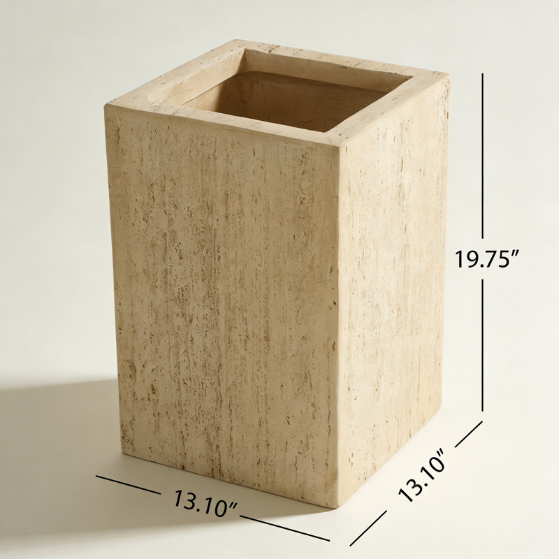 Handmade Planter Box, Travertine, 19.78" H x 13.13" W x 13.07" D