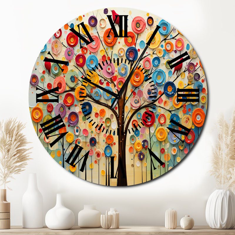 Horloge murale colorée à 3 arbres à motif abstrait africain, Surdimensionné