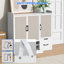 Armoire à chaussures multifonctionnelle avec tablettes réglables, tabouret et tiroir rétractable, idéal pour le rangement compact et organisé.