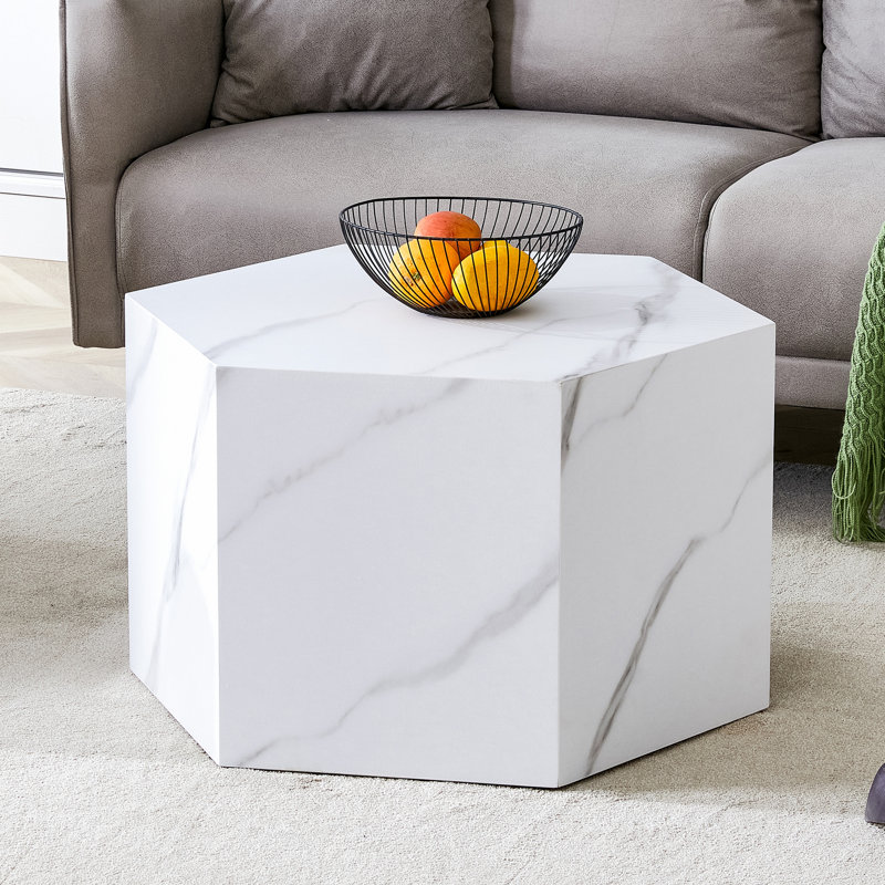 Table basse hexagonale, Blanc, H 16,5 po x L 23,6 po x l 27 po