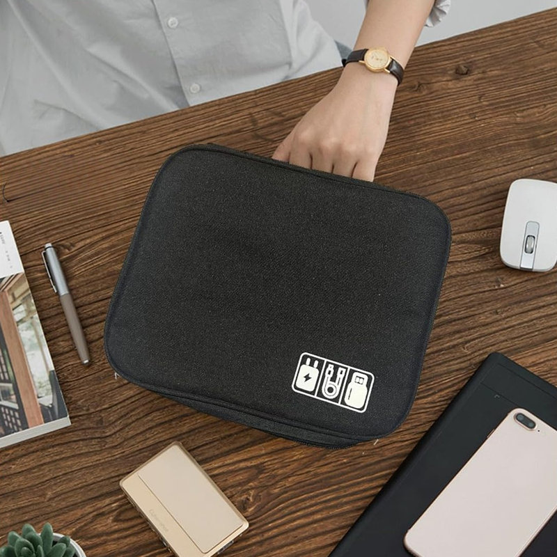 Double Layer Electronic Product Travel Storage Bag, Black