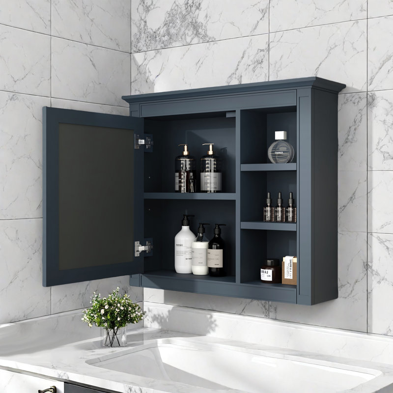Élégante armoire murale de salle de bain avec miroir et 3 tablettes ouvertes - Armoire à pharmacie murale pour un rangement efficace dans la salle de bain