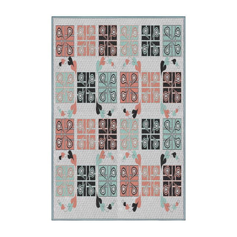 Tapis vert/orange/gris tissé à la machine, Rectangle 7 pi x 10 pi
