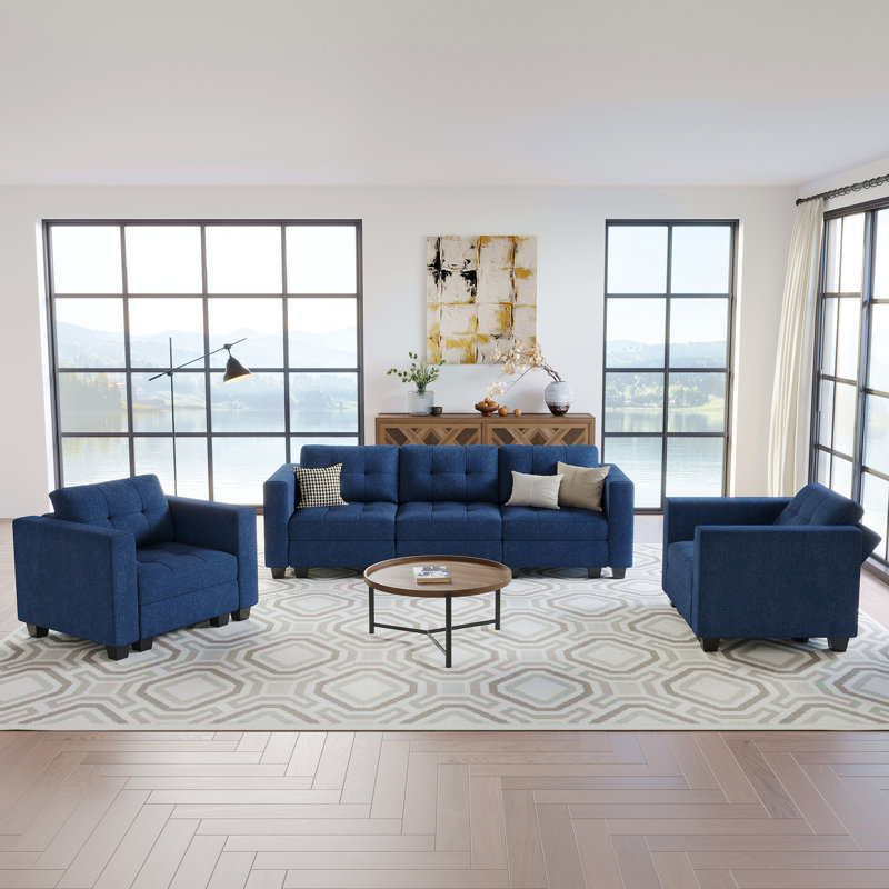 Ensemble de canapé modulaire 3 pièces Ayden Hunsicker, Bleu