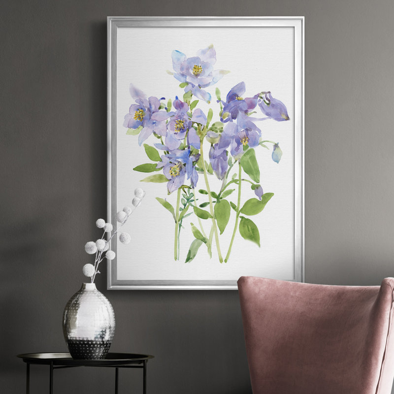 Toile encadrée de qualité supérieure «Columbine Spray I» - prête à être accrochée, H 42,5 po x l 30,5 po x P 1 po, Argent