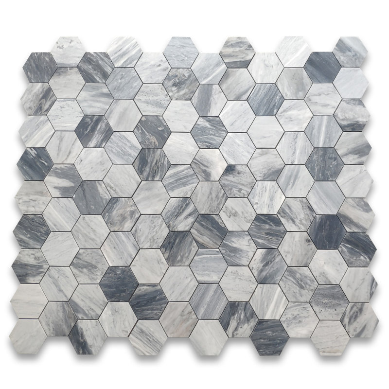 Carreau de mosaïque en marbre nid d'abeille 11 po x 12 po Bardiglio, Gris clair