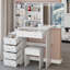 Ensemble de coiffeuse 37 "avec miroir coulissant à DEL et prise de courant - Ensemble de coiffeuse lumineuse avec tabouret