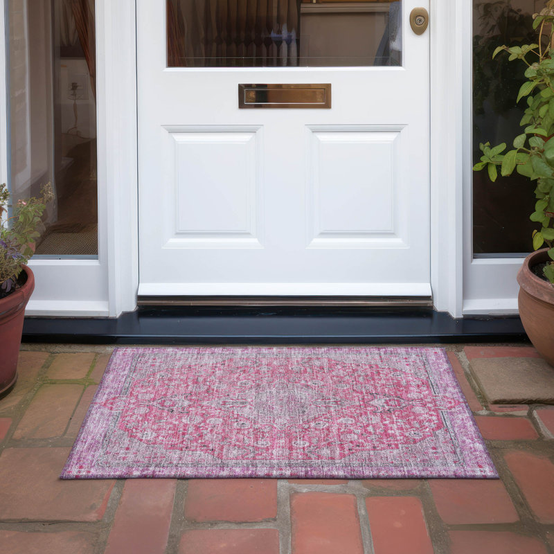 Tapis rose intérieur / extérieur lavable à la machine Claudian ACN1651, Rectangle 1 pi 8 po x 2 pi 6 po