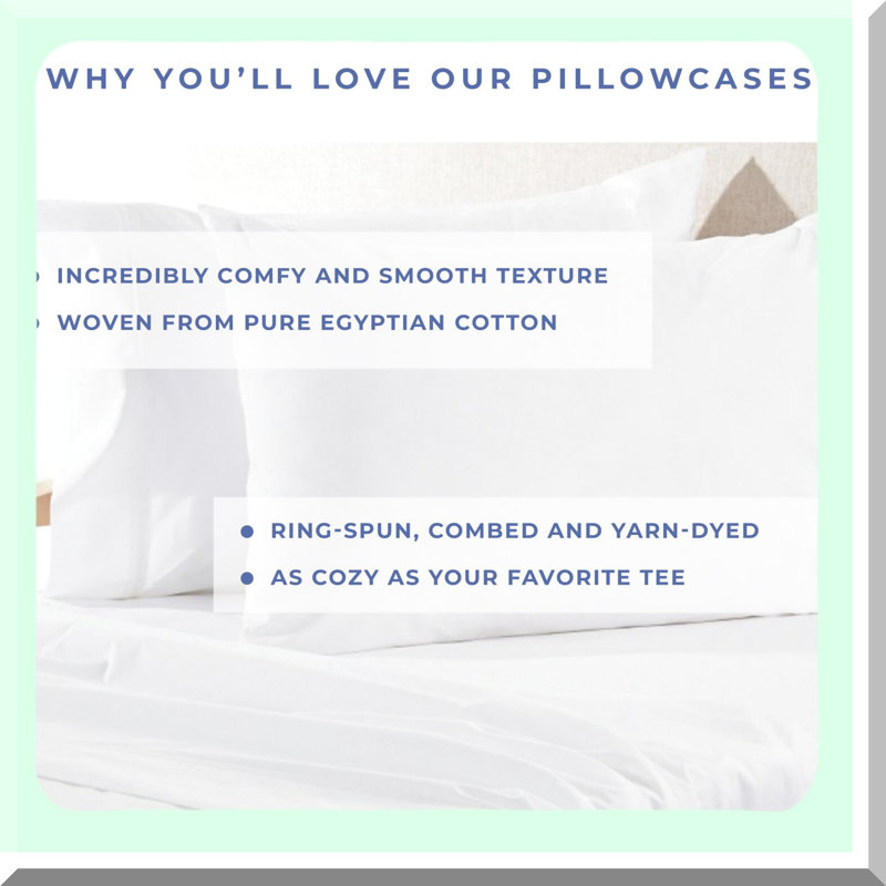 Luxury Cotton Pillowcase Set - 600 Thread Count Bedding Protector for Cal King Size Pillows - Premium White Pillow Cover Set of 2