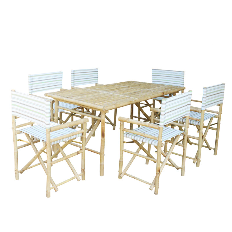 Ensemble repas 7 pièces avec coussin Woen, L 63 po x l 29,92 po x H 29,5 po, Blanc / gris