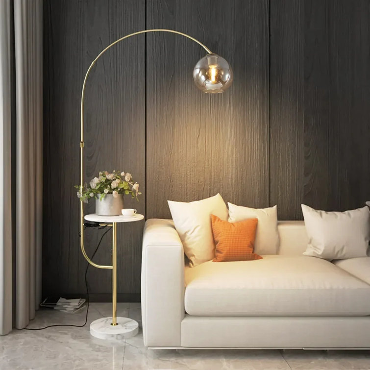 70.1'' White Tray Table Floor Lamp with USB