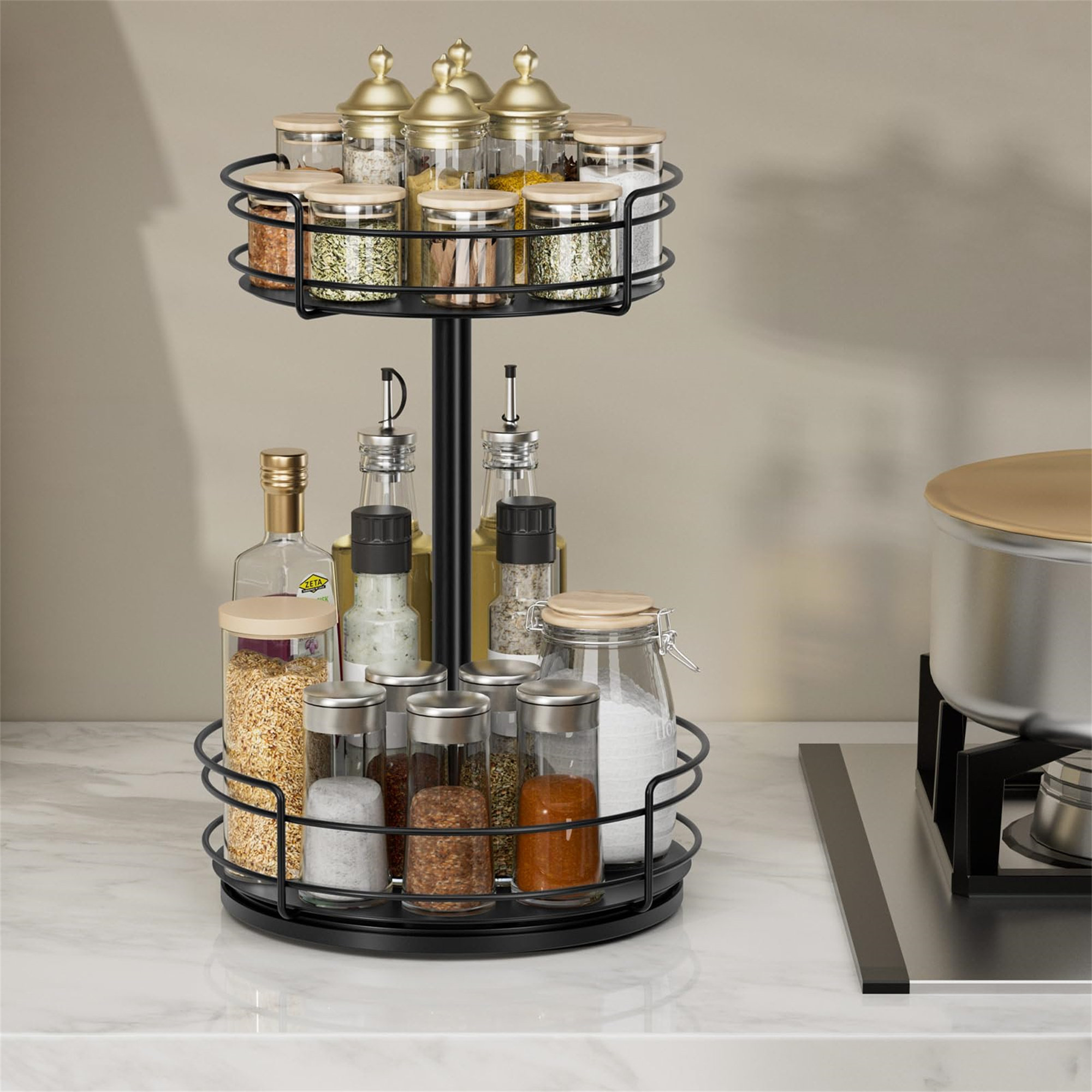 Belfry Kitchen 2 Tier Spice Rack, Metal Rotating Spice Rack Organiser ...