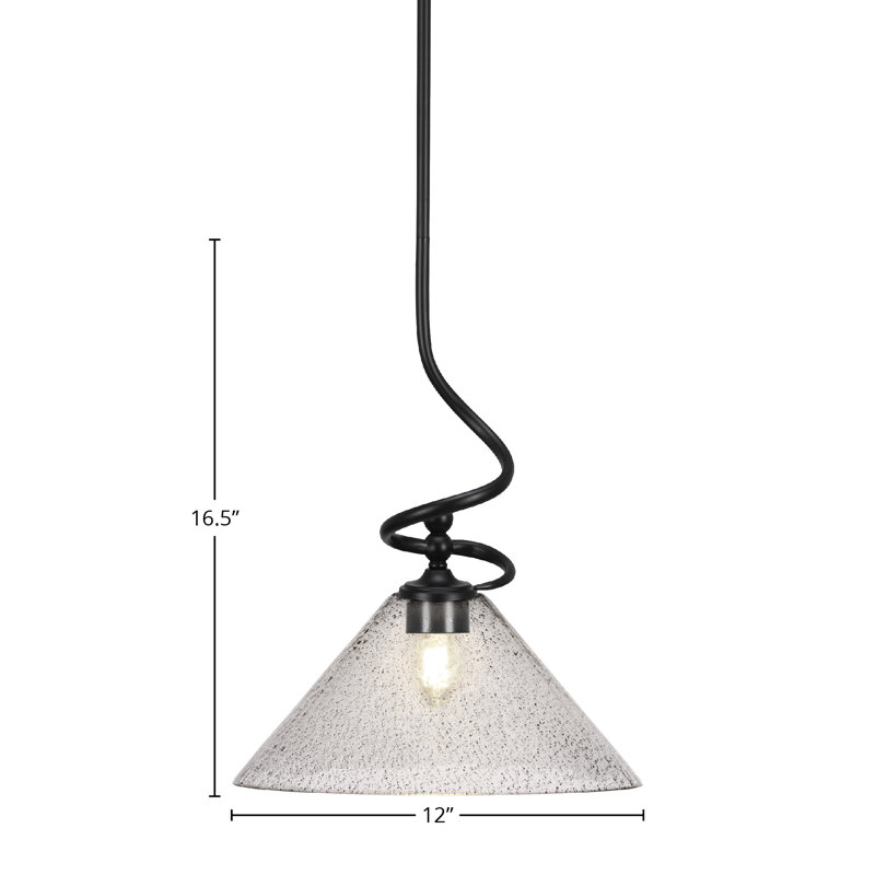 Mini-luminaire suspendu avec tige en verre fumé 12 "Wisley, Noir mat