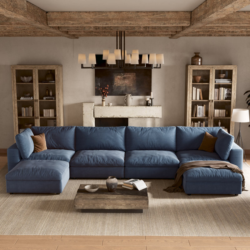Canapé modulaire rembourré 4 pièces avec rangement 142 po 4 pièces, Lin blanc, H 37,6 po x l 142 po x P 64 po