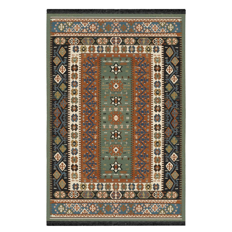 Tapis lavable en machine à motif rétro multicolore, Rectangle 3 pi 3 po x 4 pi 11 po 