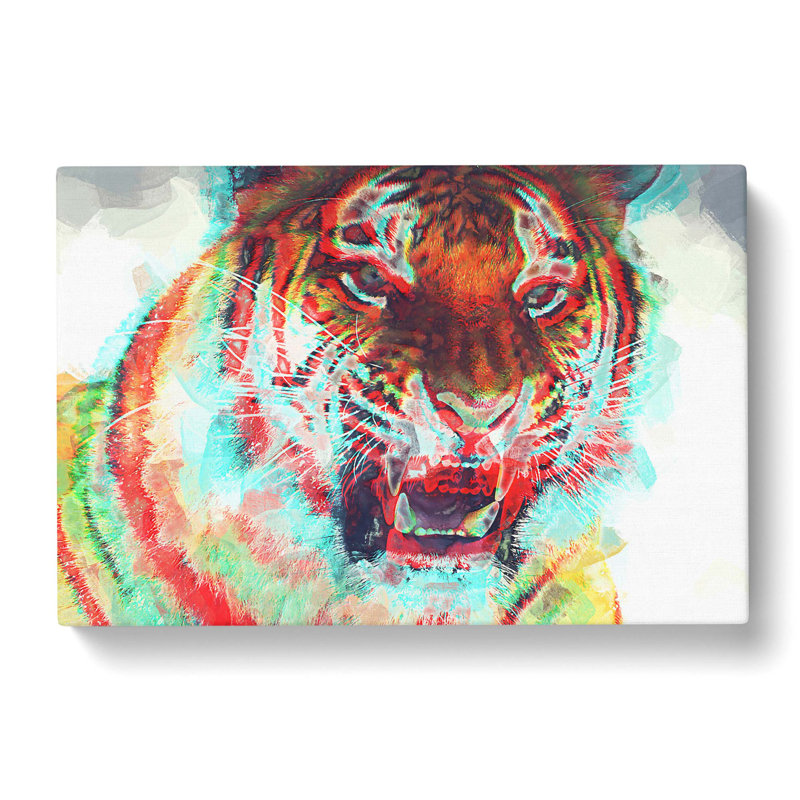 Roaring Tiger In Abstract - Wrapped Canvas, 50cm H x 76cm W x 3cm D