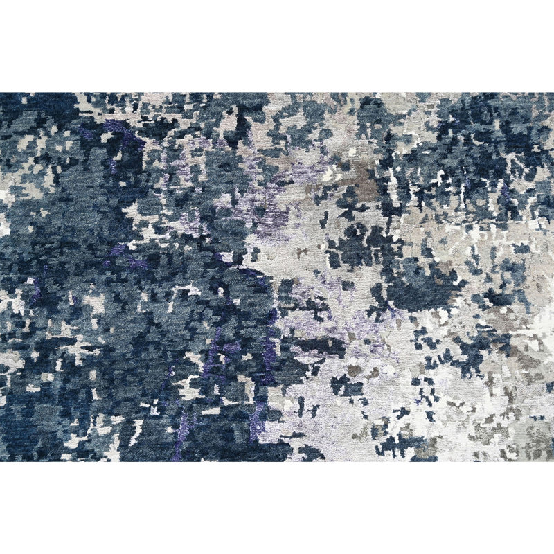 Abstract Area Rug in Blue/Ivory, Rectangle 10' x 14'