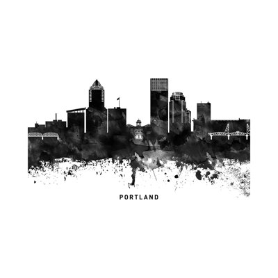 " Portland Skyline Black And White " by WallDecorAddict