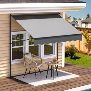 Auvent de terrasse rétractable manuel de 59 po, auvent de fenêtre / porte pare-soleil d'extérieur, protection contre les rayons UV et tissu imperméable pour terrasse, balcon, cour arrière, gris foncé