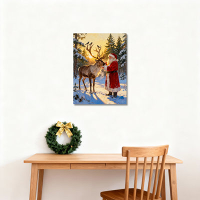 Santa Reindeer Winter Canvas Wall Art