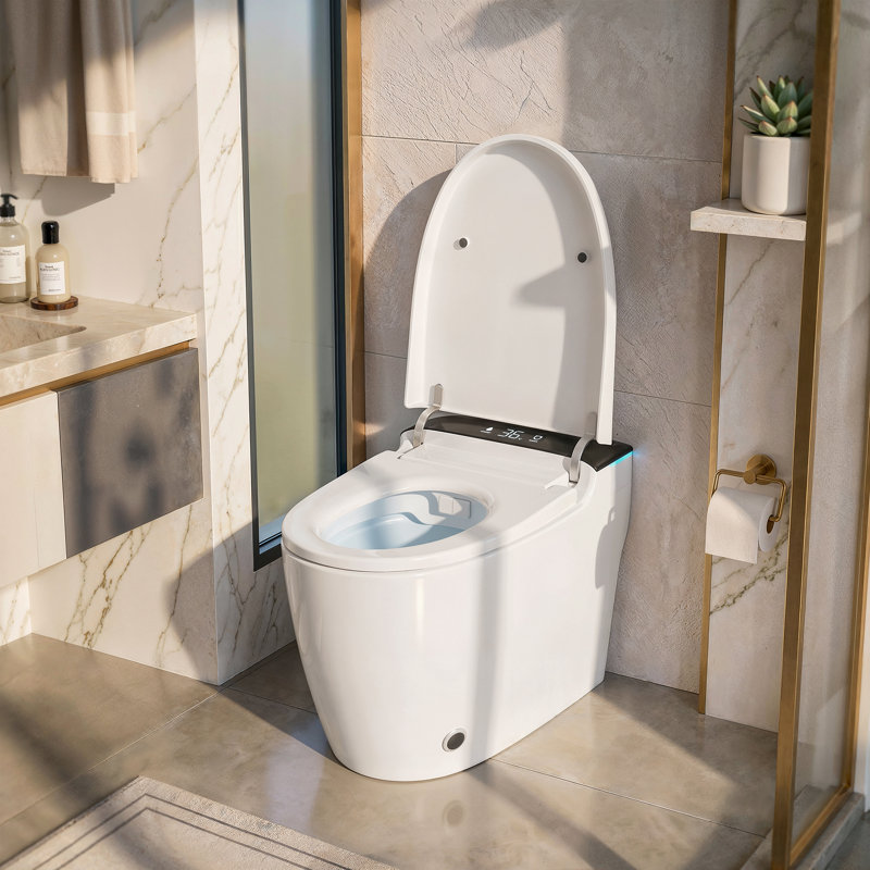 Smart Toilet With Advance Bidet And Auto Open Lid, Soft-Closing Heat Seat, Tankless Auto Flush, Massage Clean, Warm Wash/Dryer, Remote Control
