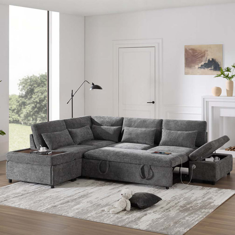 Canapé modulaire coulissant de 107 po en forme de L avec sièges larges, repose-pieds avec rangement à mouvement libre, combinaison libre