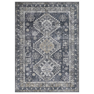 Glidewell Machine-Washable Vintage Boho Medallion Persian Area Rug