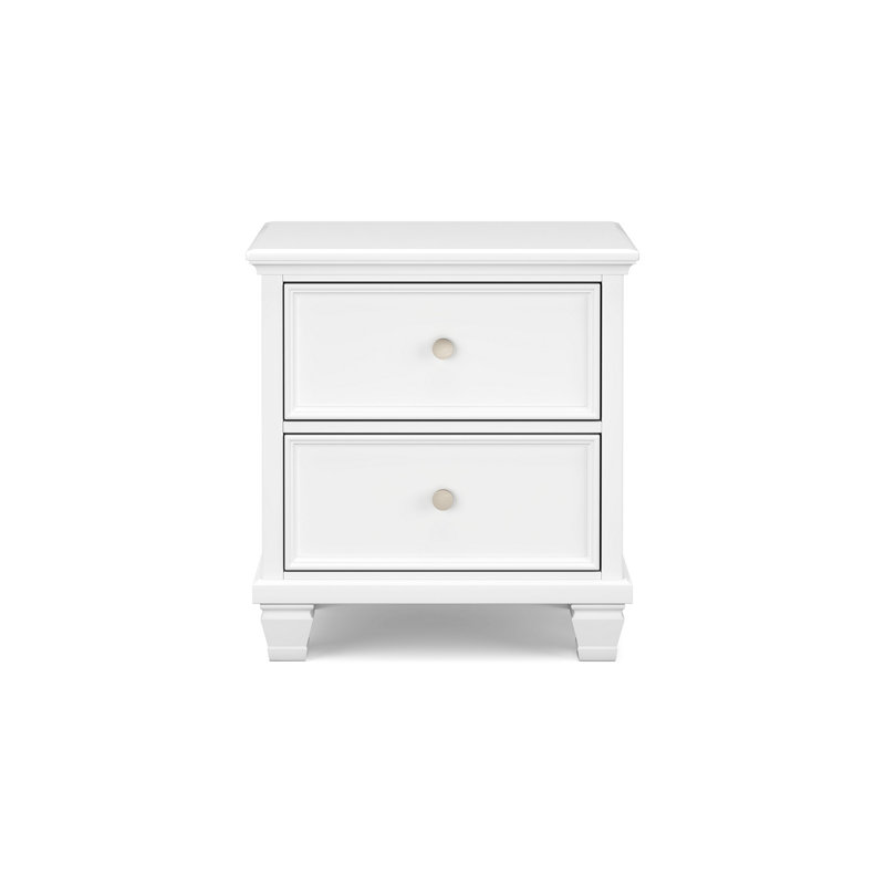 Heno Nightstand, 2 Wide Storage Drawers, Nickel Round Knobs, White