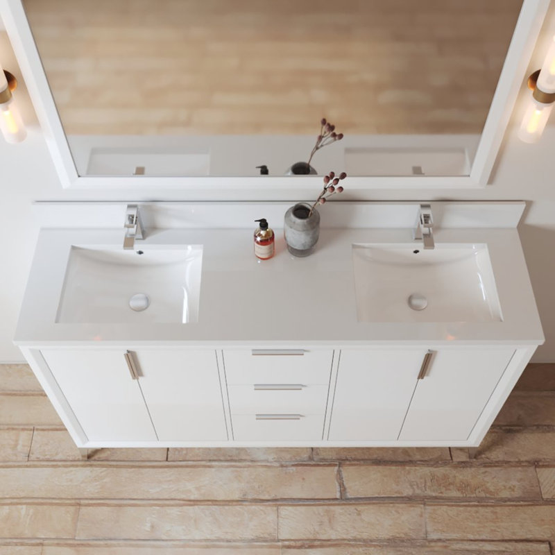 Ensemble de meuble-lavabo double 60 po Rennert, Blanc