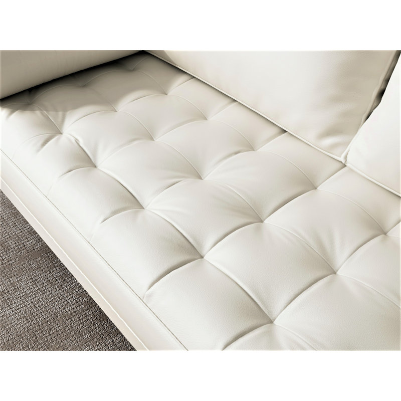 Paulsen 57.8'' Faux Leather Loveseat, White Faux Leather (BeigeFaux Leather)