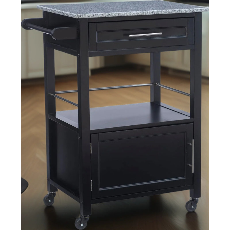 Kitchen Cart With Granite Top And Locking Casters | Mobile Prep Station With Drawer, Shelf, And Enclosed Cabinet | Solid Pine Construction For Durable Storage
