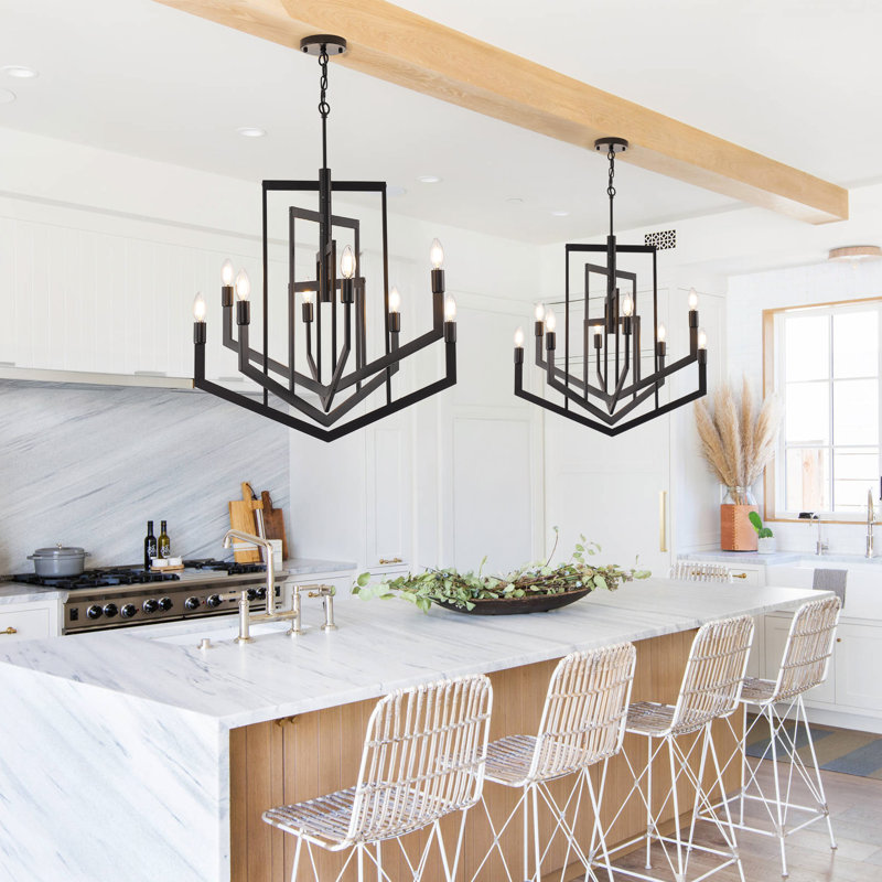 8 - Light Dimmable Modern Farmhouse Geometric Chandelier, Matte Black