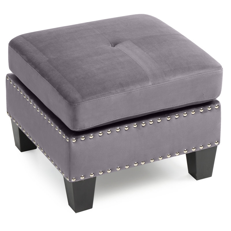 Nawrocki Velvet Ottoman, Grey