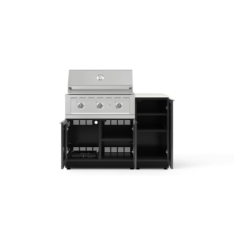 Ensemble d'armoire d'extérieur 4 pièces en aluminium gris ardoise pour l'extérieur, Dekton in Sirius, Natural Gas