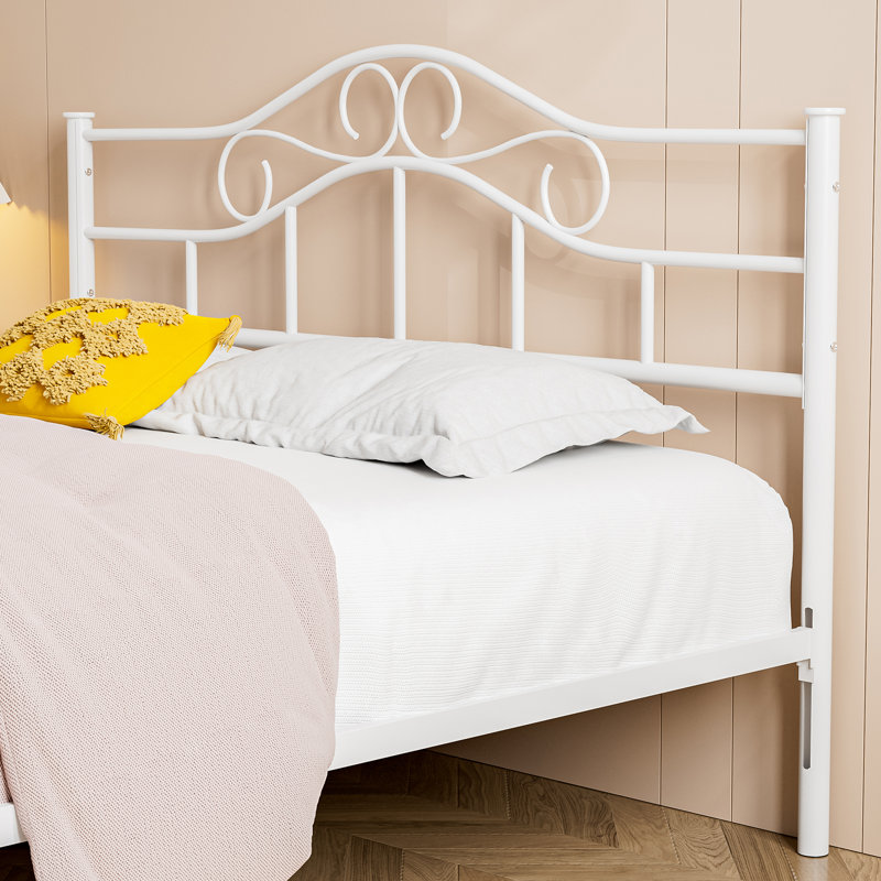 Anary Metal Queen Size Headboard, Adjustable Height, Steel Curved Queen Headboard Only For Bedroom, Farmhouse Scrollwork Design, Attach Frame, Easy Assembly, White