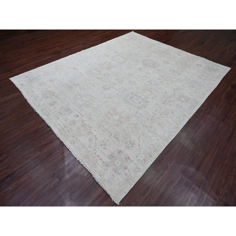 Tapis gris en laine noué à la main 7 pi 10 po x 9 pi 8 po B9E15B48EDC04459847A8A539C4A6A12