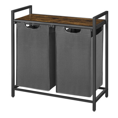 Laundry Hamper, Laundry Basket, Laundry Sorter With 2 Pull-Out And Removable Bags, Shelf, Metal Frame, 2 X 12.1 Gallons (46L), 28.8 X 13 X 28.4 Inches, Rustic Brown And Gray
