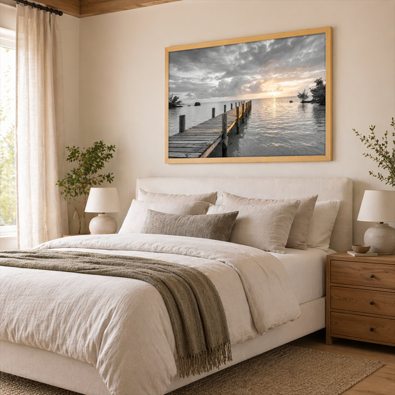 Art mural sur toile en bois naturel pour salon, chambre à coucher, bureau ou vestibule - décoration murale décorative avec coucher de soleil