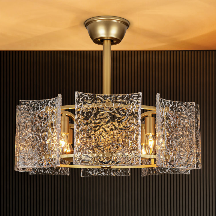 23'' 4-Light Glass Sahde Fandelier with Remote Control