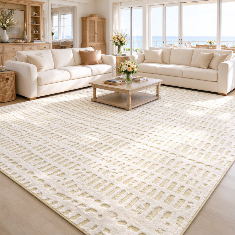 Tapis ivoire pelucheux moelleux et lavable, Rectangle 9 pi x 12 pi