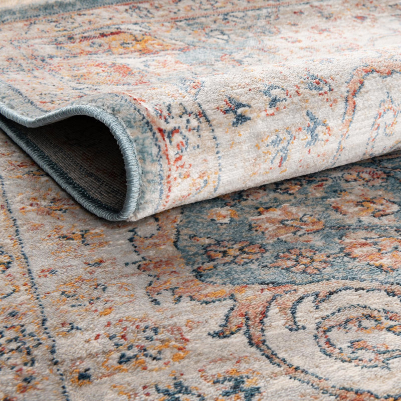 Kaleigh Oriental Blue/Rust/Ivory Area Rug, Square 4'1"