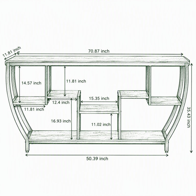 Console industrielle, canapé d'entrée 70,9 "avec tablettes, Gris