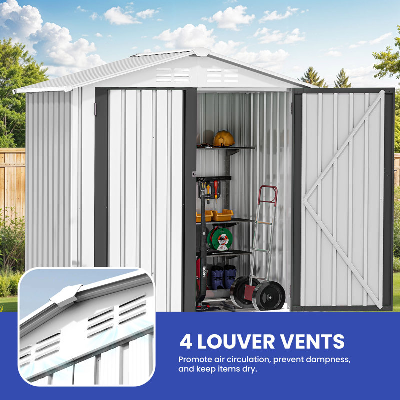 Galvanized Steel Vertical Storage Shed, White
