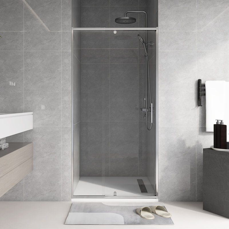 Porte de douche coulissante 32 po x 36 po x H 72 po à cadre pivotant en chrome, Chrome