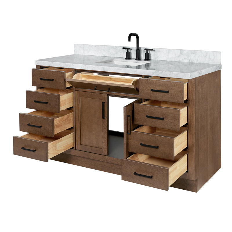 Ensemble de meuble-lavabo simple en bois massif avec plateau en marbre de 1,5 po Tidworth, Forme rectangulaire, Chêne brun