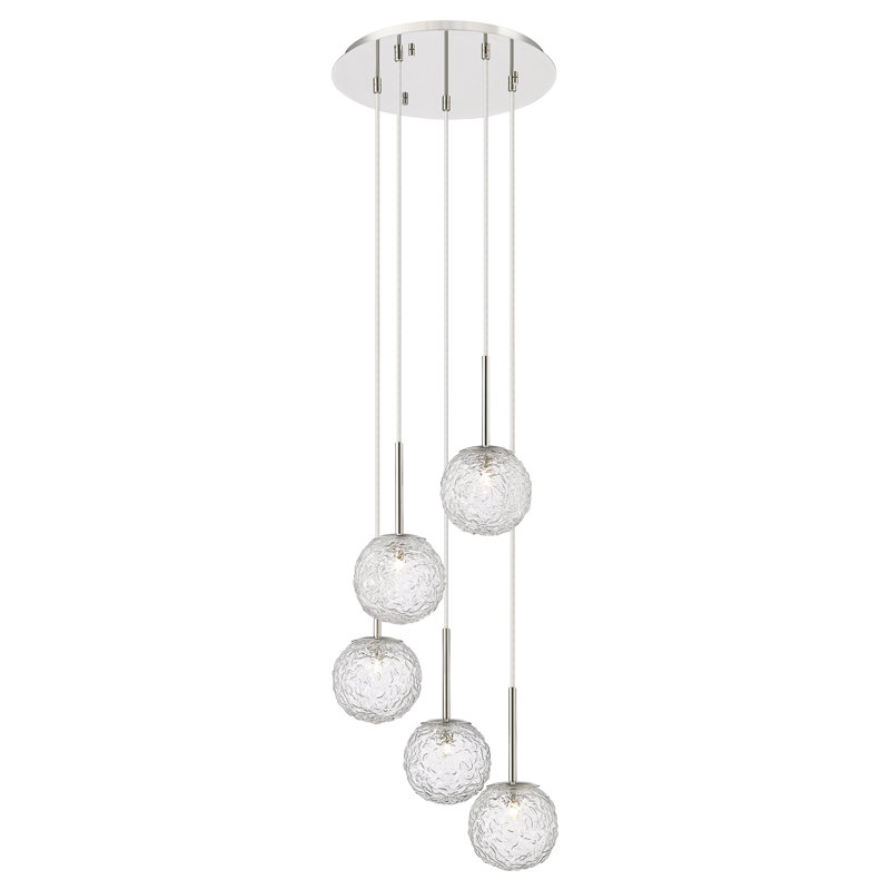 Barrington - Mini-luminaire suspendu à cordon de 5 lumières de 16 po - Ampoule non incluse - Finition noir mat, Nickel poli