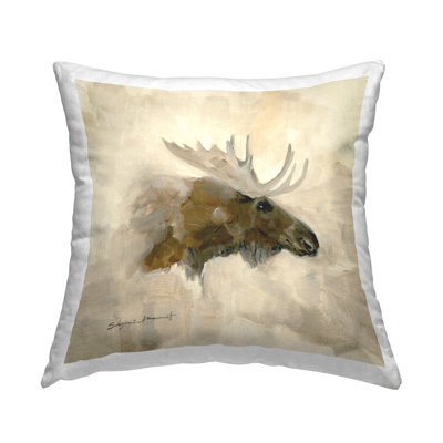 Wildlife Moose Head Portrait Printed Throw Pillow Design By Stephanie Workman Marrott