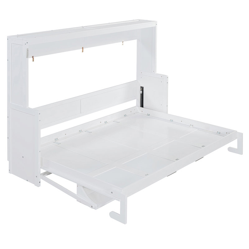 Lit escamotable avec élévateur hydraulique et bureau, Blanc, Grand lit