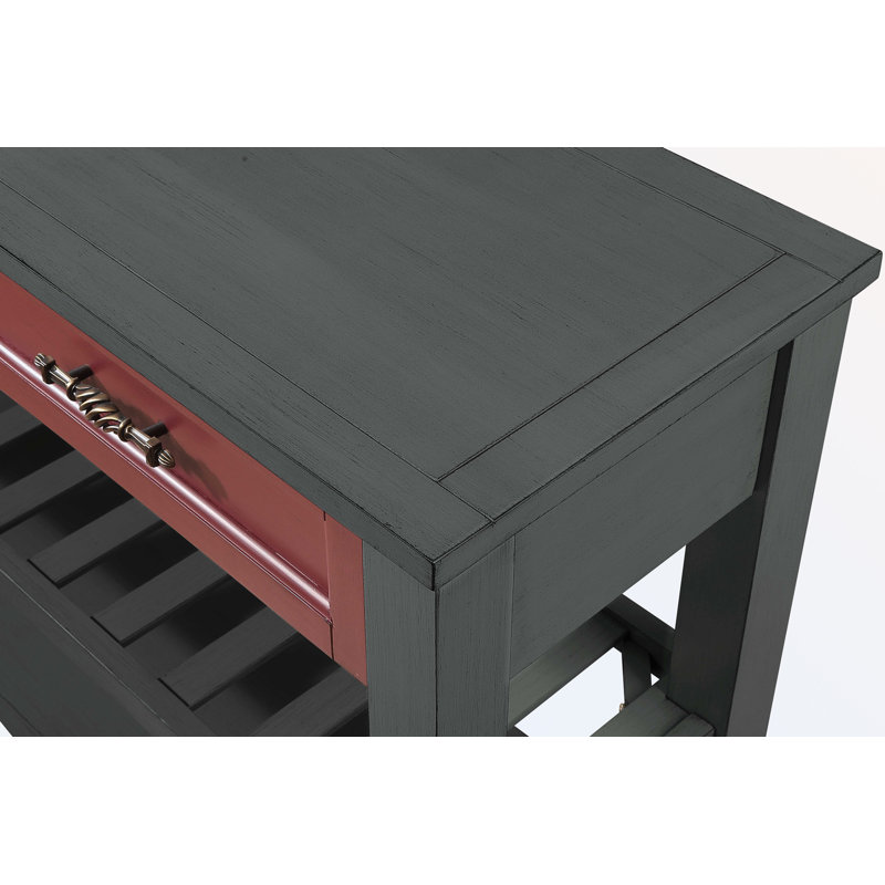 Console de rangement en bois Ajada avec 2 tiroirs de rangement et 2 tablettes à niveaux, Gris / rouge / vert